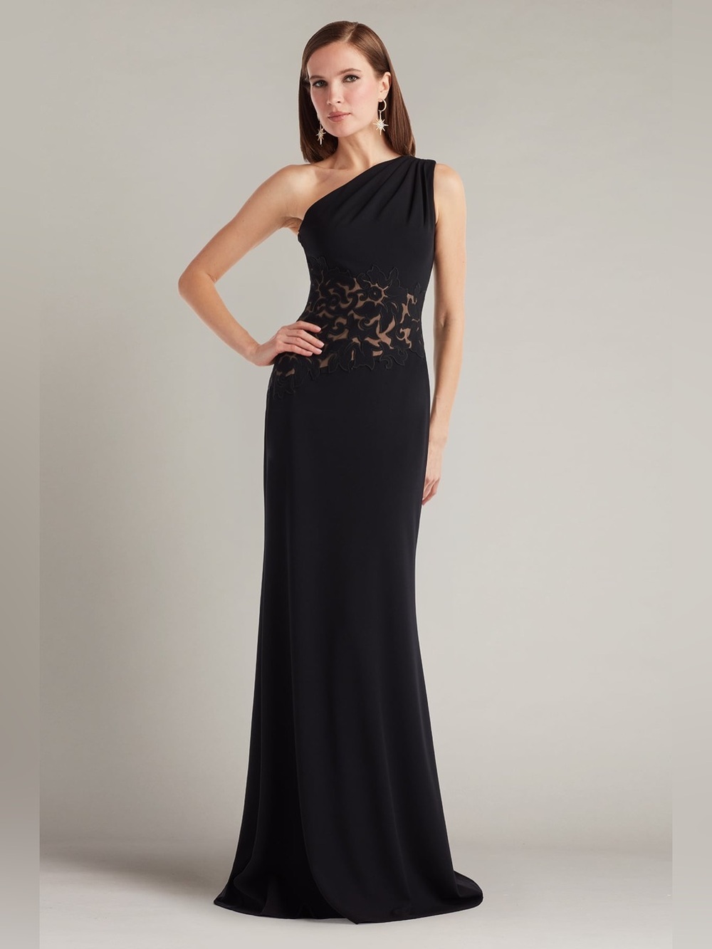 TADASHI SHOJI Verrier One Shoulder Illusion Gown in Black 4